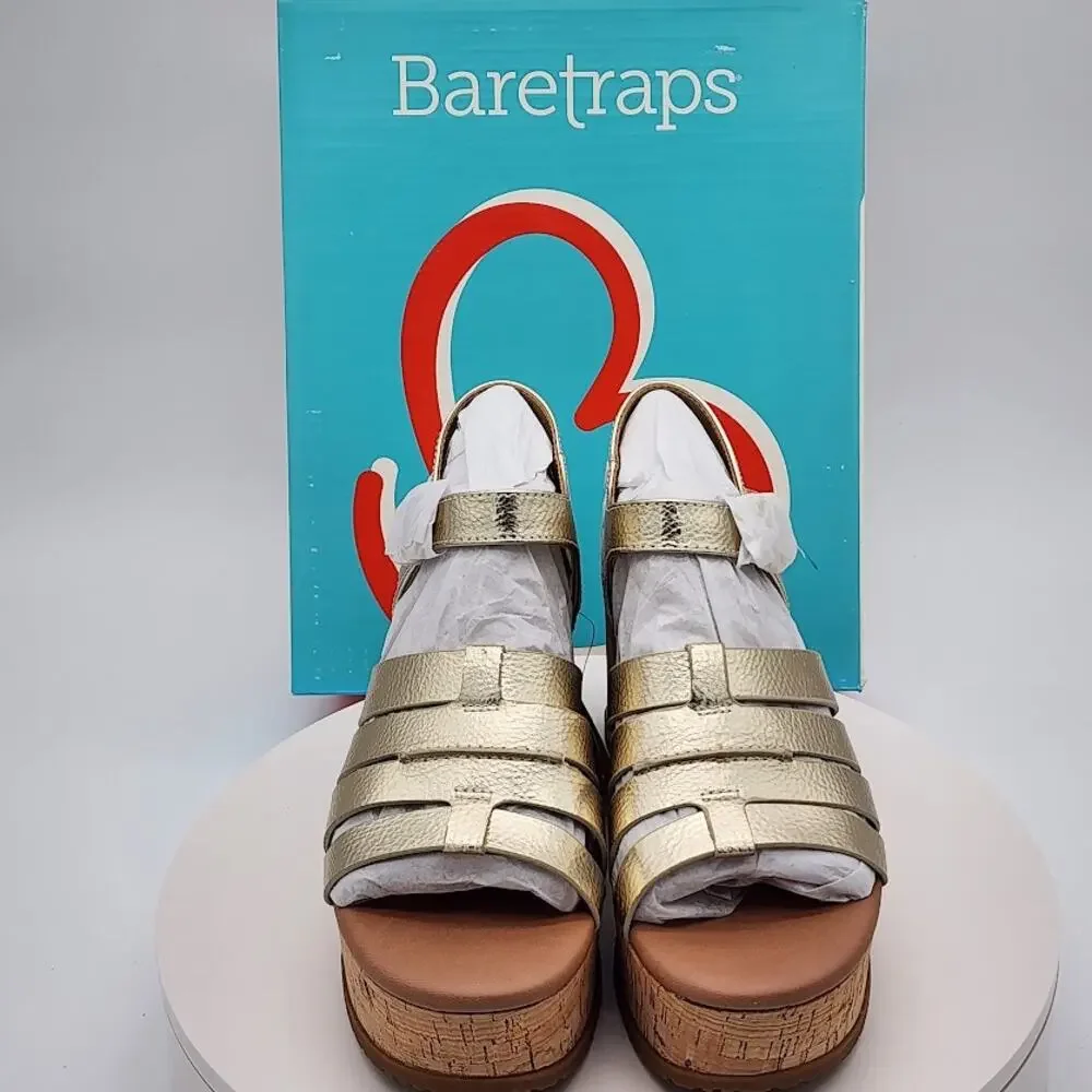 NEW BareTraps Savannah Light Gold Platform Wedge Sandals Women's Size 8M Comfort